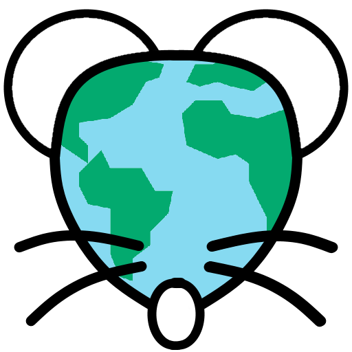 Minimalist rat head where the face is an image of a world map.